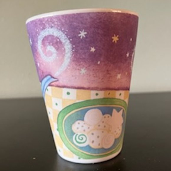 Tall Cozy Mug ~ Steaming Kettle, Cup & Cookies Scene ~ Starry Purple Background - Picture 3 of 7